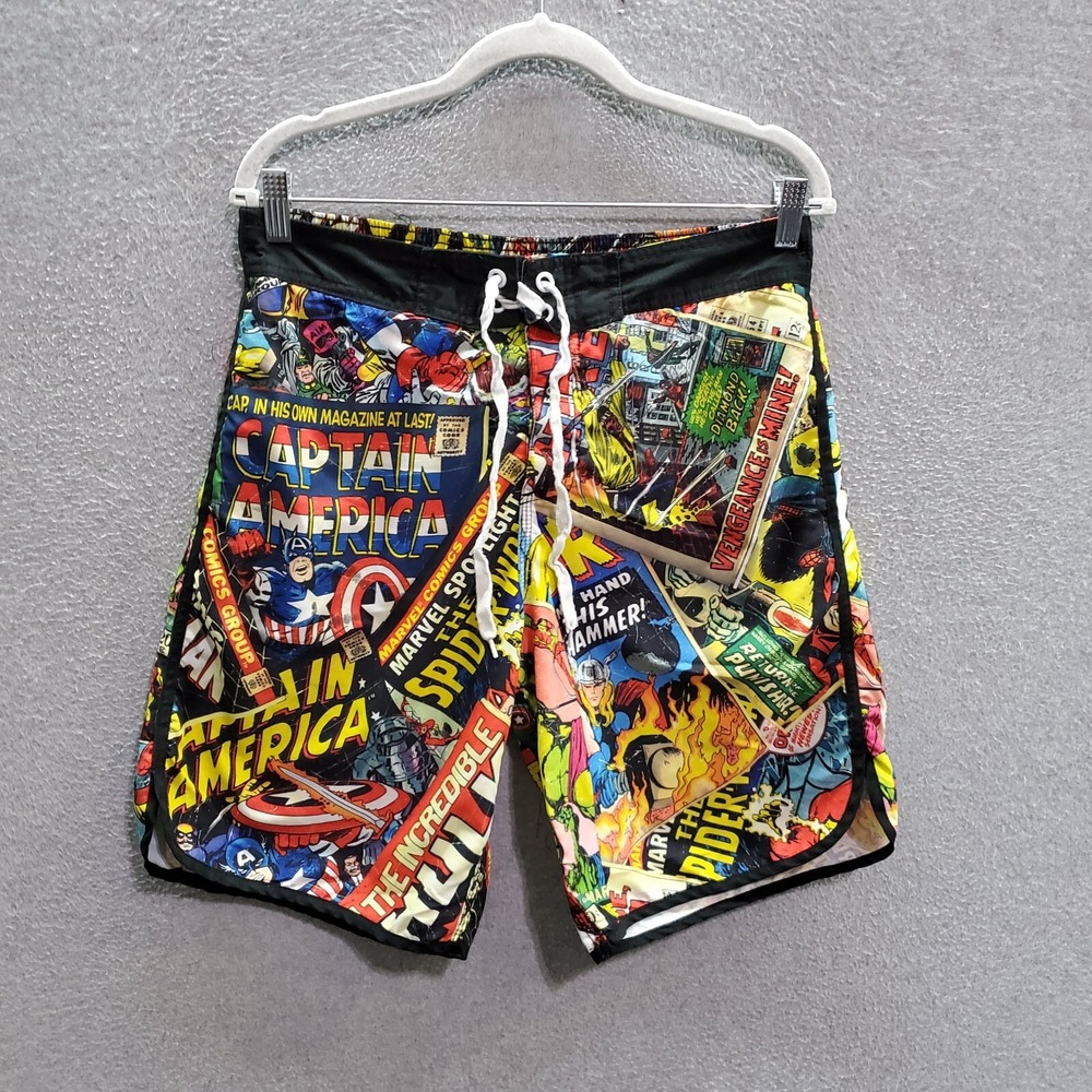 Marvel‎ Men Swimwear Medium Yellow Trunks Capitan America Comic Book Graphic